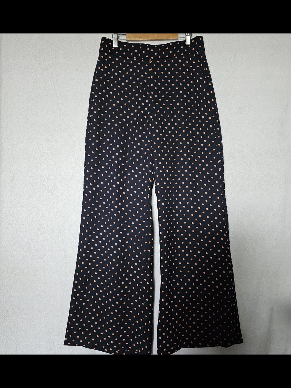 Banana Republic Black Wide-Leg Polka Dot Pants with Peach Dots